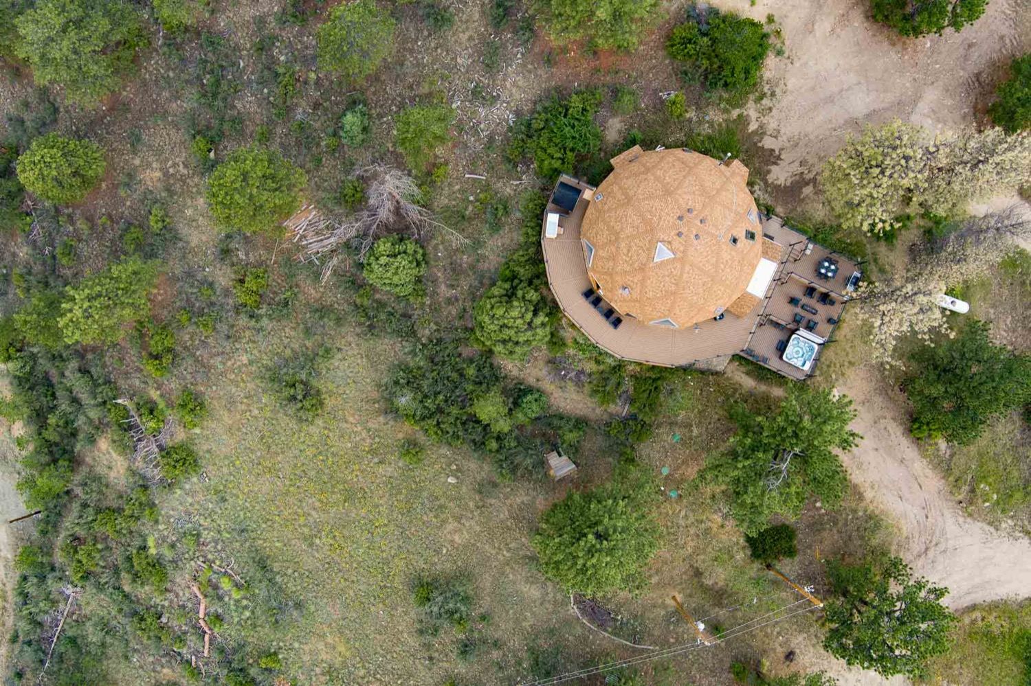 Overhead aerial of the dome on its five private acres